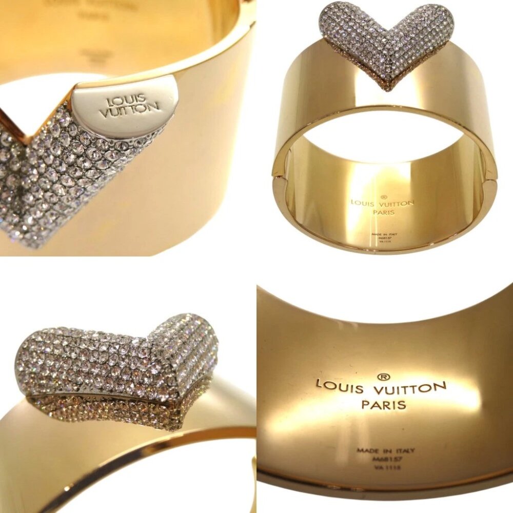 AUTHENTIC LOUIS VUITTON Essential V Bangle Gold Plated Linestone LTJ471-010226 - Picture 9 of 10